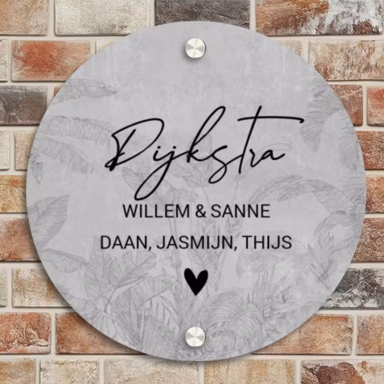 Naambordje voordeur - Rond - Grijs botanisch patroon - Sierlijk — 4