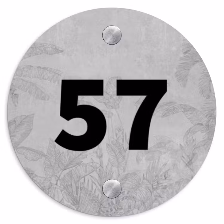 Naambordje voordeur - Rond - Grijs botanisch patroon - Traditioneel — 1