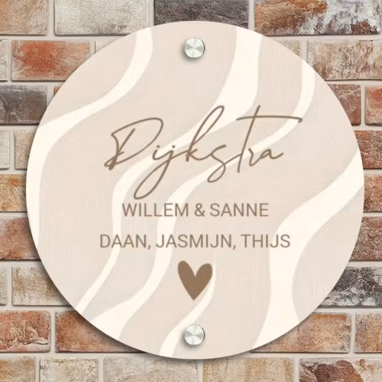 Naambordje voordeur - Rond - Beige golven - Sierlijk — 4