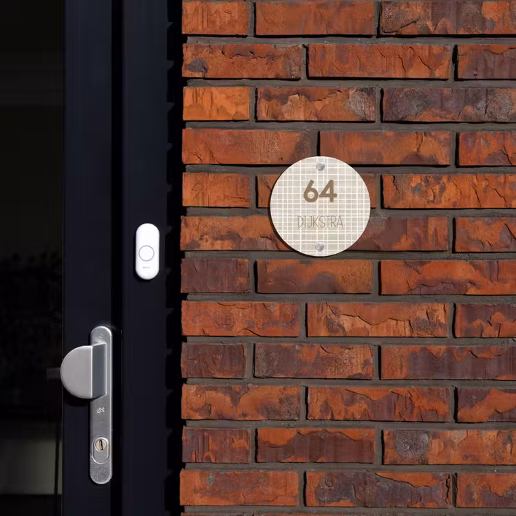 Naambordje voordeur - Rond - Beige raster - Modern — 2