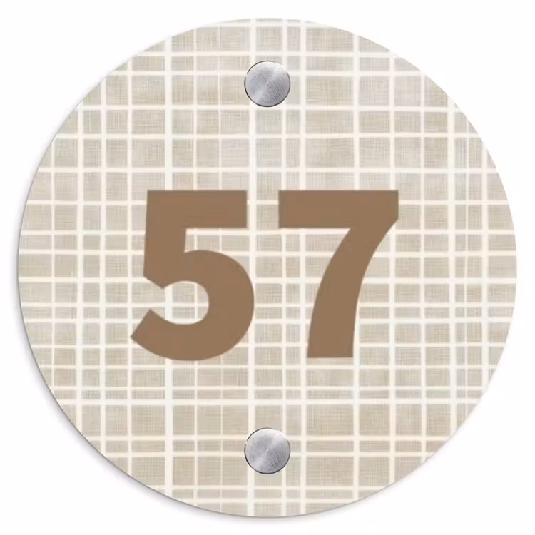 Naambordje voordeur - Rond - Beige raster - Traditioneel — 1