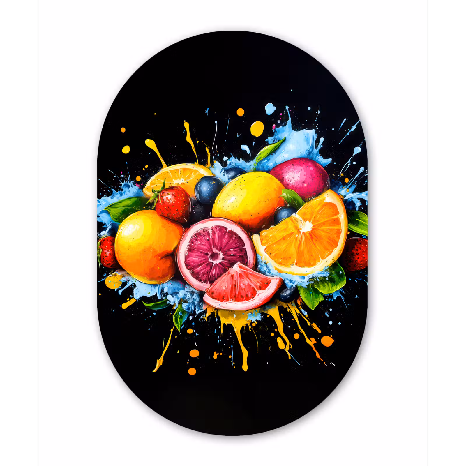 Muurovaal - aluminium - Fruit - Graffiti - Kleurrijk - Sinaasappel - Aardbei - Abstract — 1
