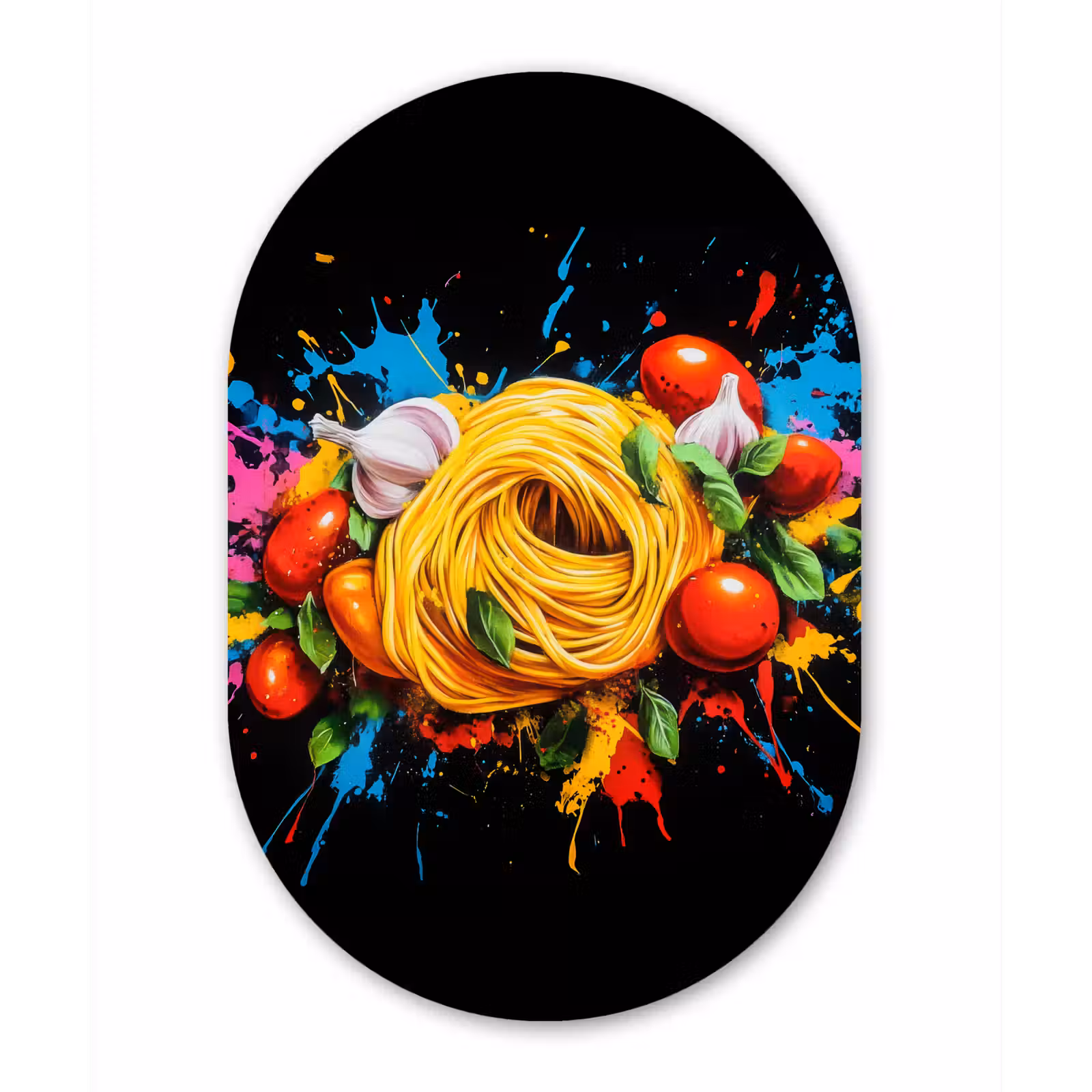 Muurovaal - aluminium - Spaghetti - Graffiti - Verf - Kleurrijk - Eten - Modern — 1