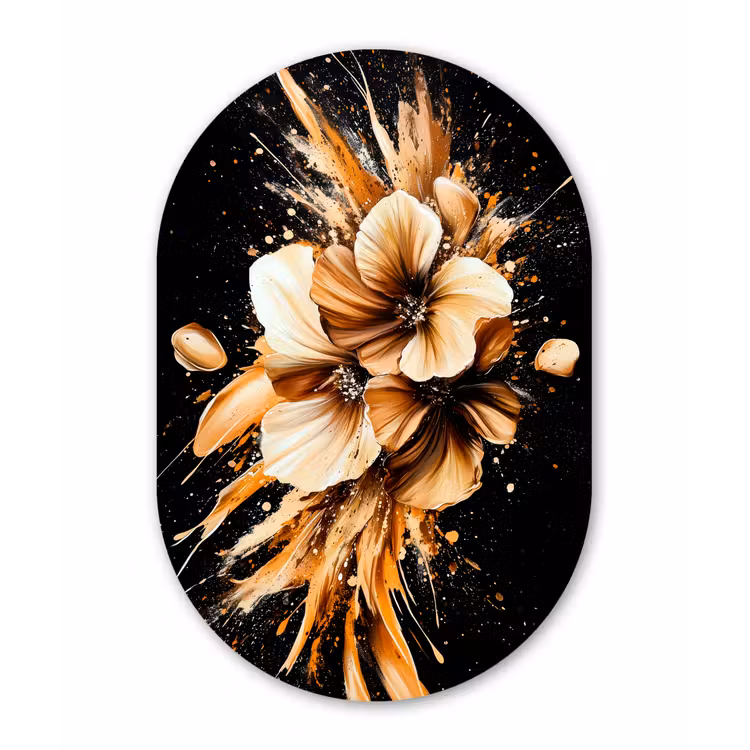 Muurovaal - aluminium - Bloemen - Goud - Graffiti - Zwart - Abstract — 1