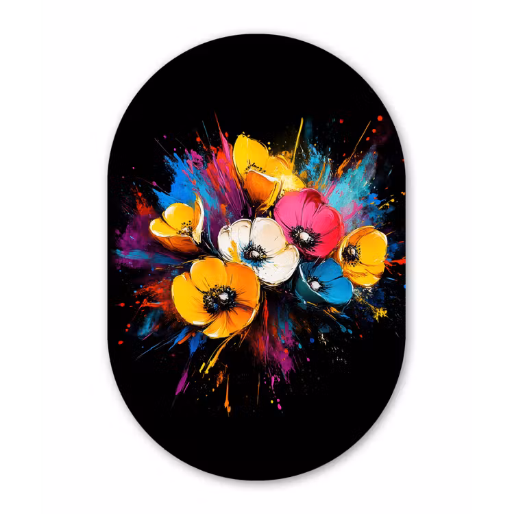 Muurovaal - aluminium - Bloemen - Kleurrijk - Graffiti - Modern - Boeket — 1