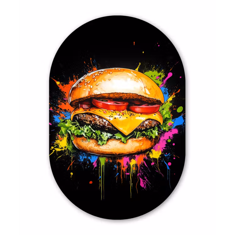 Muurovaal - aluminium - Hamburger - Graffiti - Verf - Kleurrijk - Eten - Abstract — 1