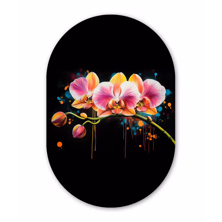Muurovaal - aluminium - Orchidee - Graffiti - Kleurrijk - Bloemen - Abstract — 1