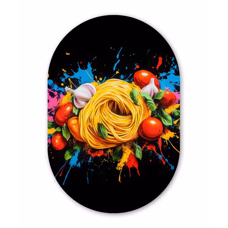 Muurovaal - aluminium - Spaghetti - Graffiti - Verf - Kleurrijk - Eten - Modern — 1