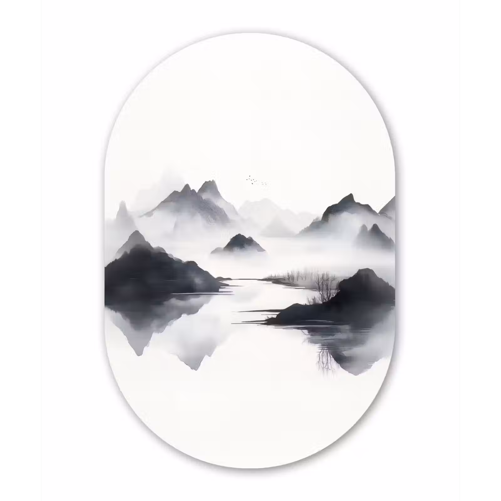 Muurovaal - aluminium - Bergen - Mistig - Water - Wit — 1