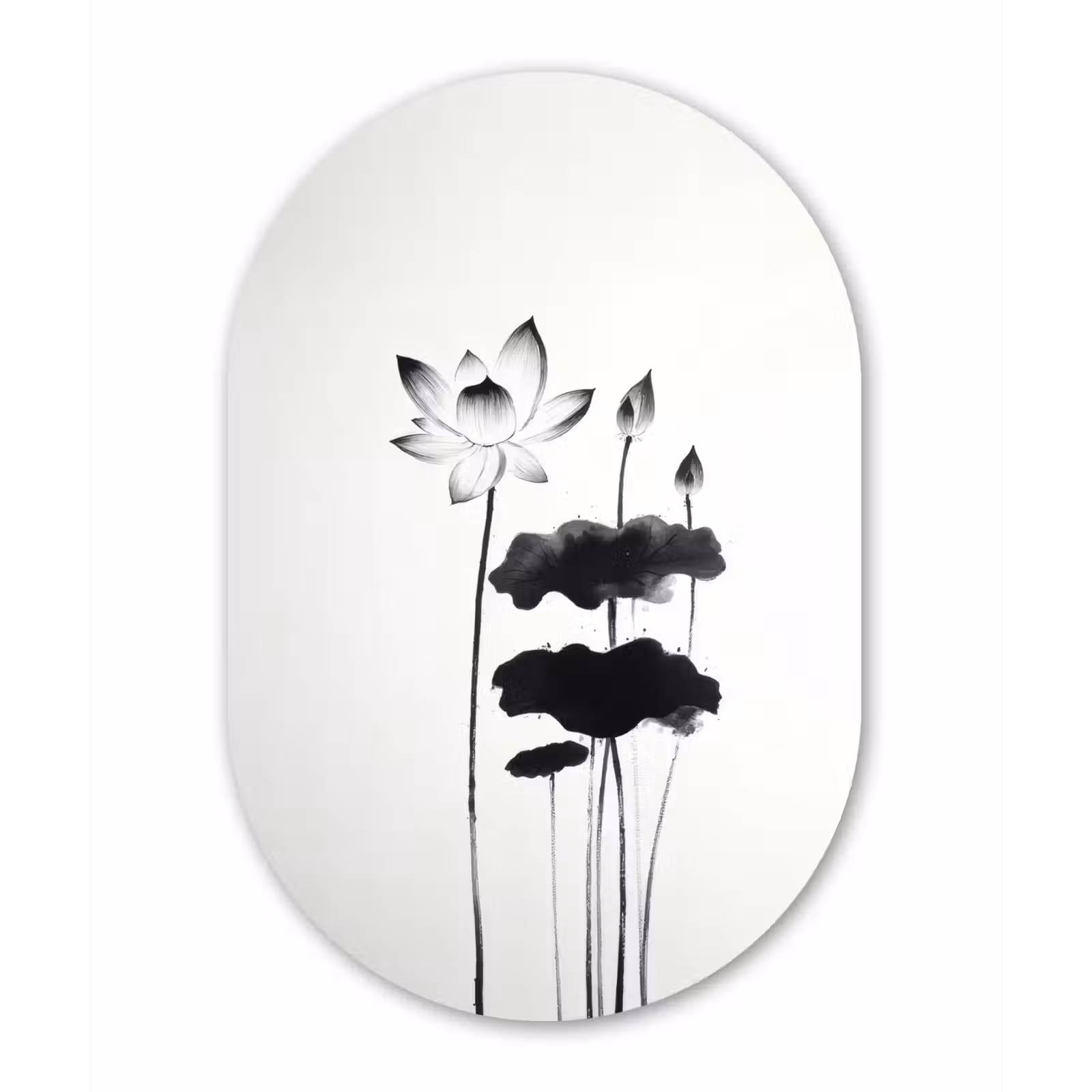 Muurovaal - aluminium - Bladeren - Zwart - Lotusbloem - Minimalitisch — 1