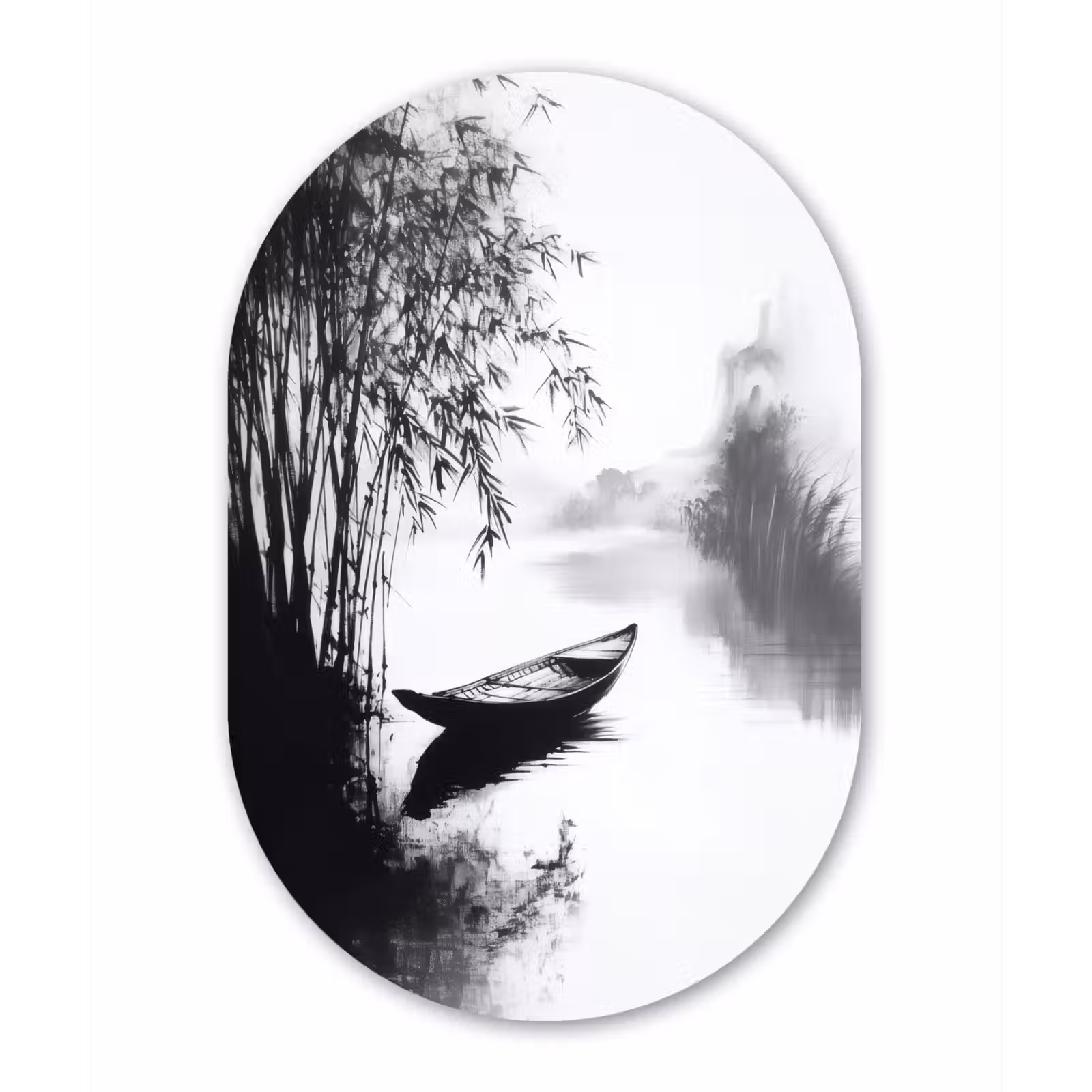 Muurovaal - aluminium - Boot - Rivier - Bamboe - Wit — 1