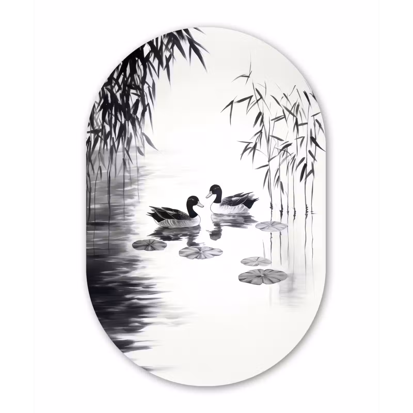 Muurovaal - aluminium - Eenden - Waterlelies - Riet - Zwart — 1