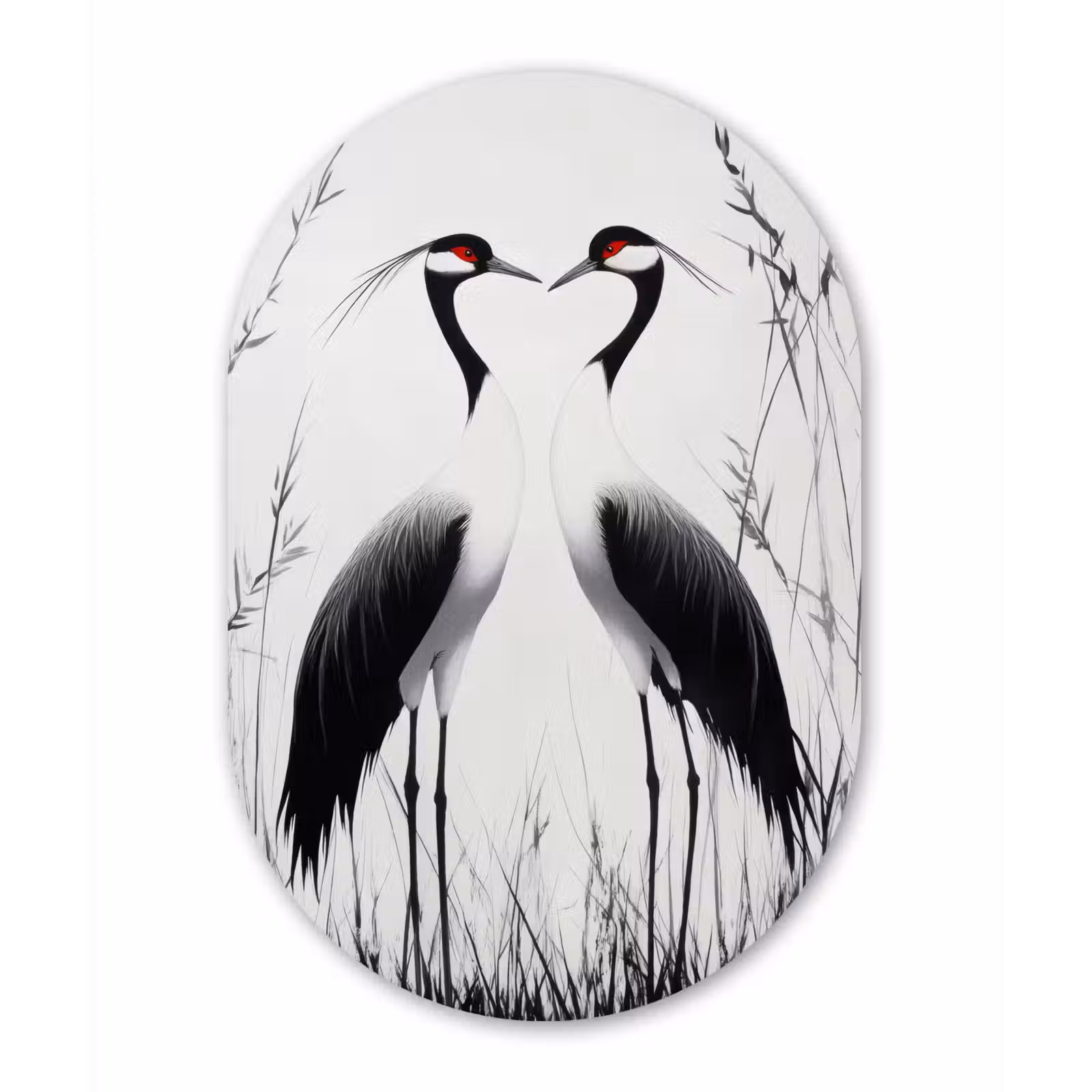 Muurovaal - aluminium - Kraanvogels - Gras - Hartvorm - Zwart — 1