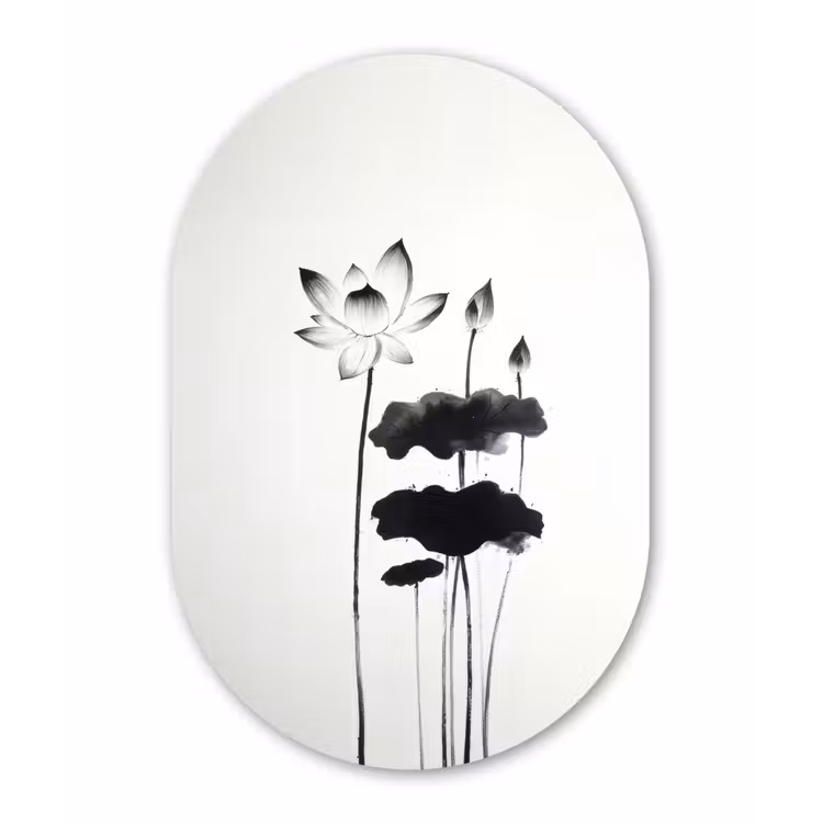 Muurovaal - aluminium - Bladeren - Zwart - Lotusbloem - Minimalitisch — 1