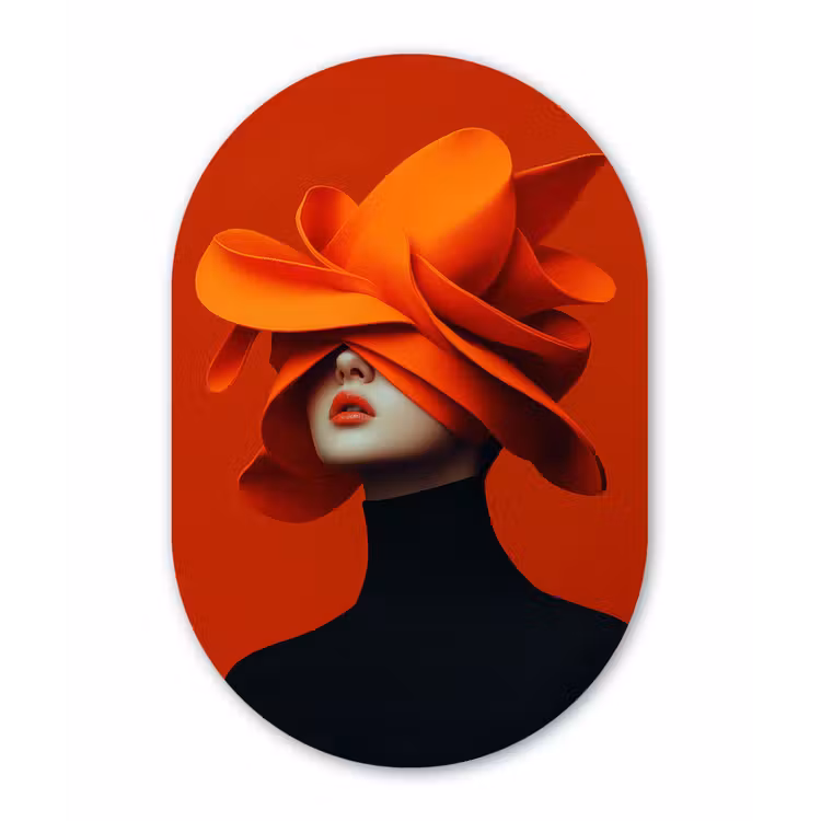 Muurovaal - aluminium - Oranje - Hoed - Vrouw — 1