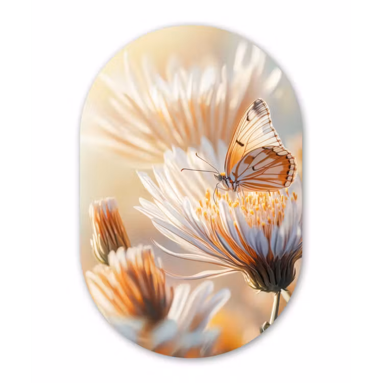 Muurovaal - aluminium - Vlinder - Bloem - Oranje — 1