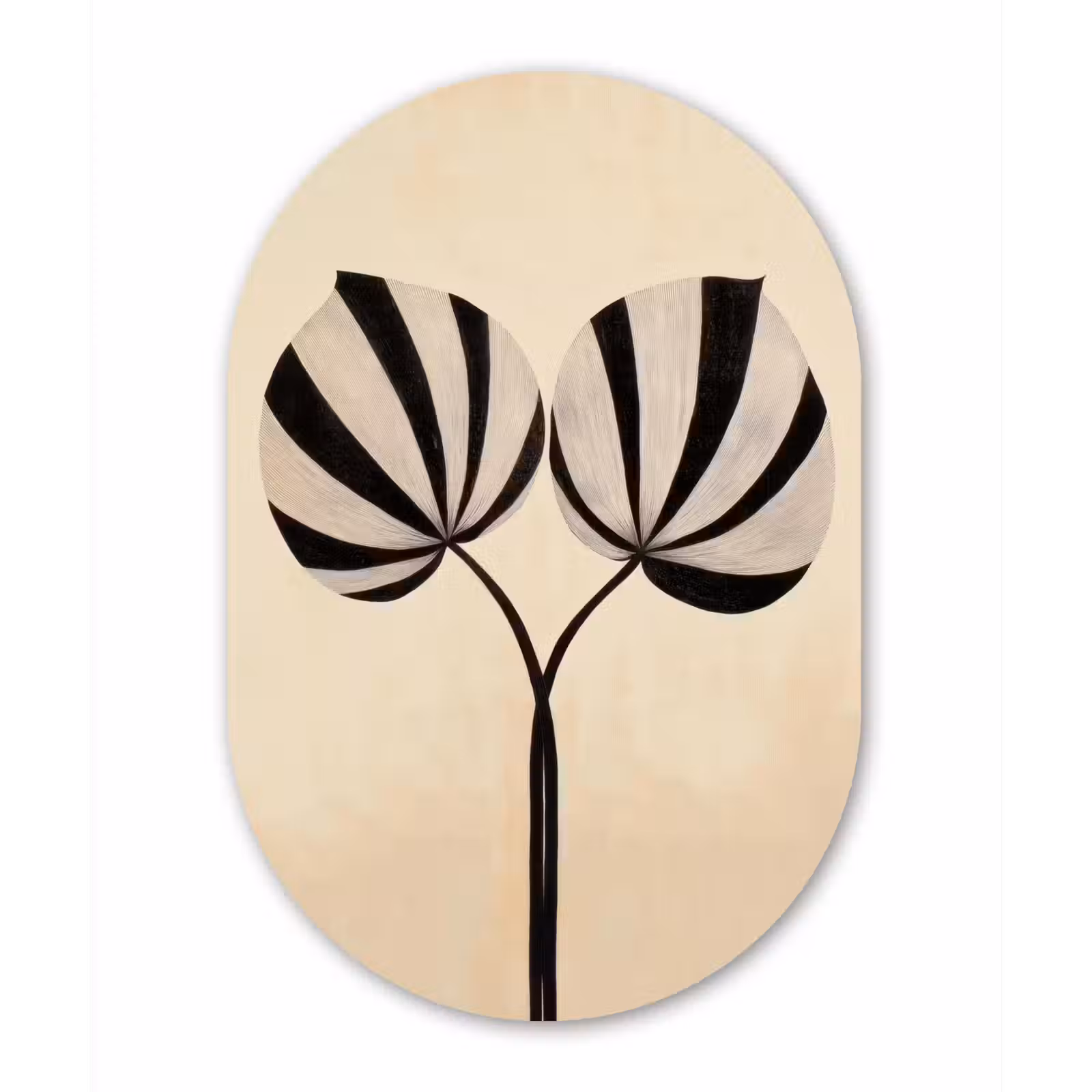 Muurovaal - aluminium - Bladeren - Gestreept - Stengel - Beige — 1