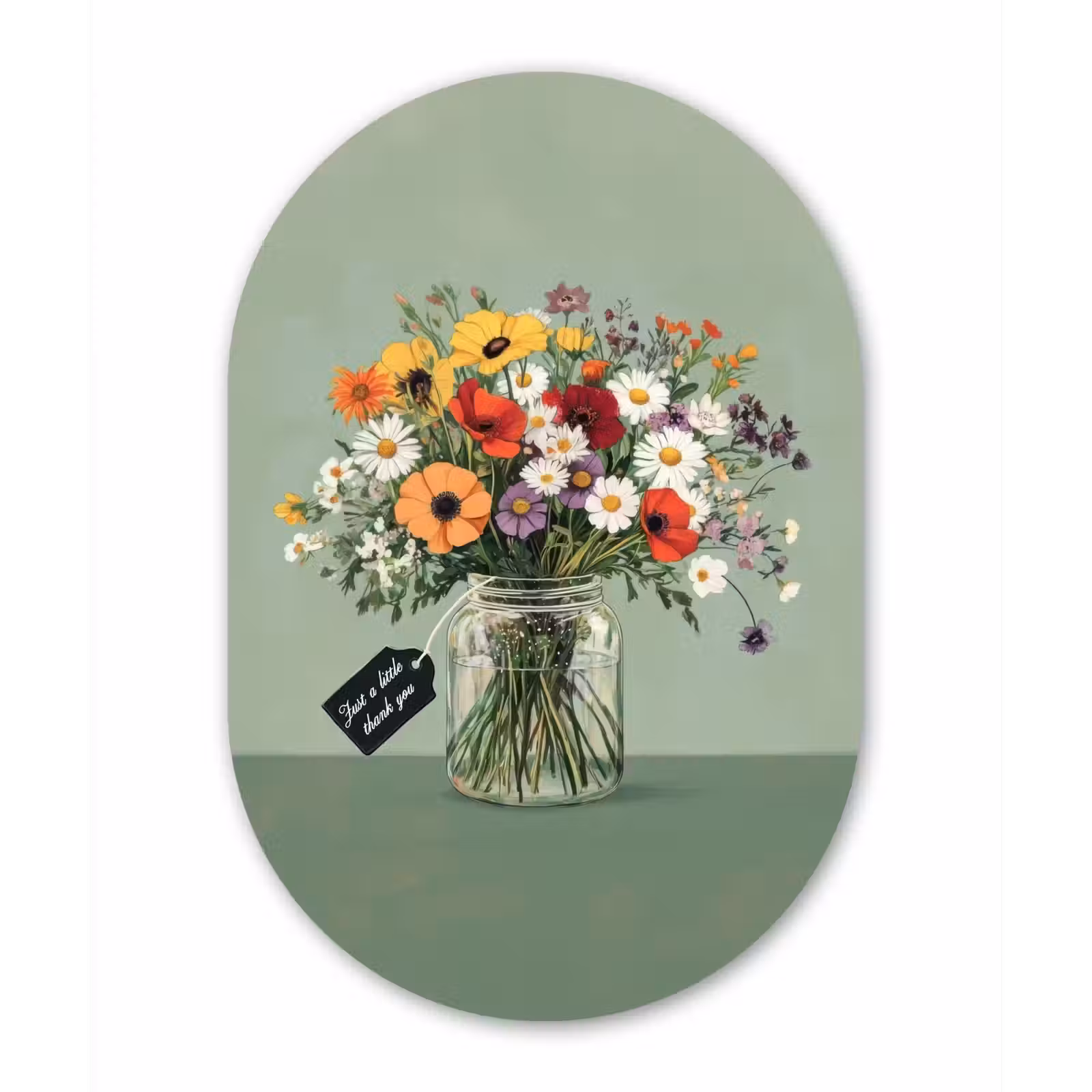 Muurovaal - aluminium - Bloemen - Vaas - Kaartje — 1