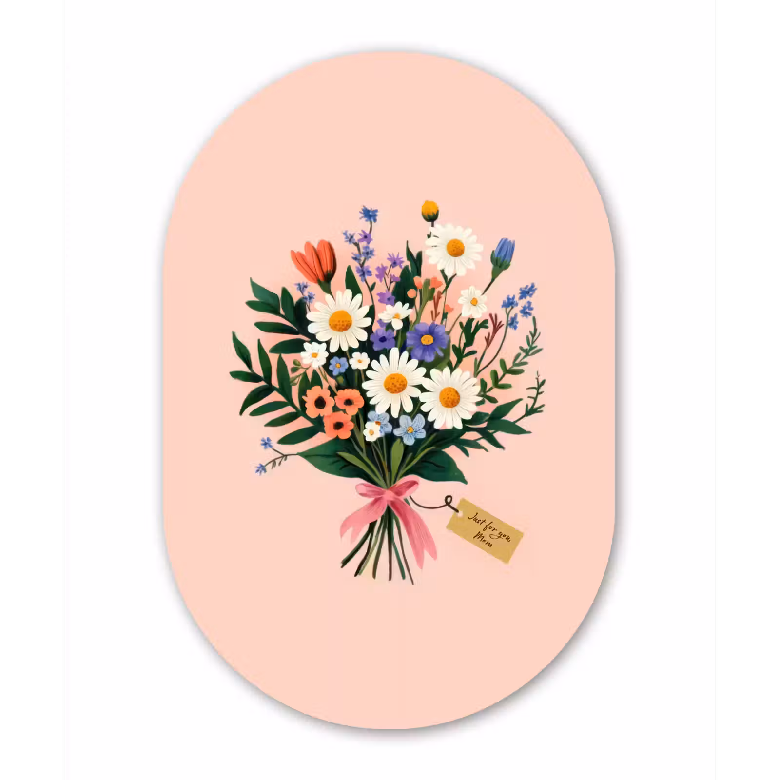 Muurovaal - aluminium - Margrieten - Boeket - Strikje - Roze — 1