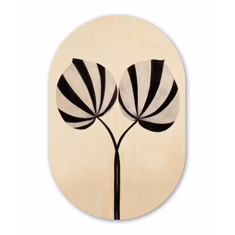 Muurovaal - aluminium - Bladeren - Gestreept - Stengel - Beige — 1