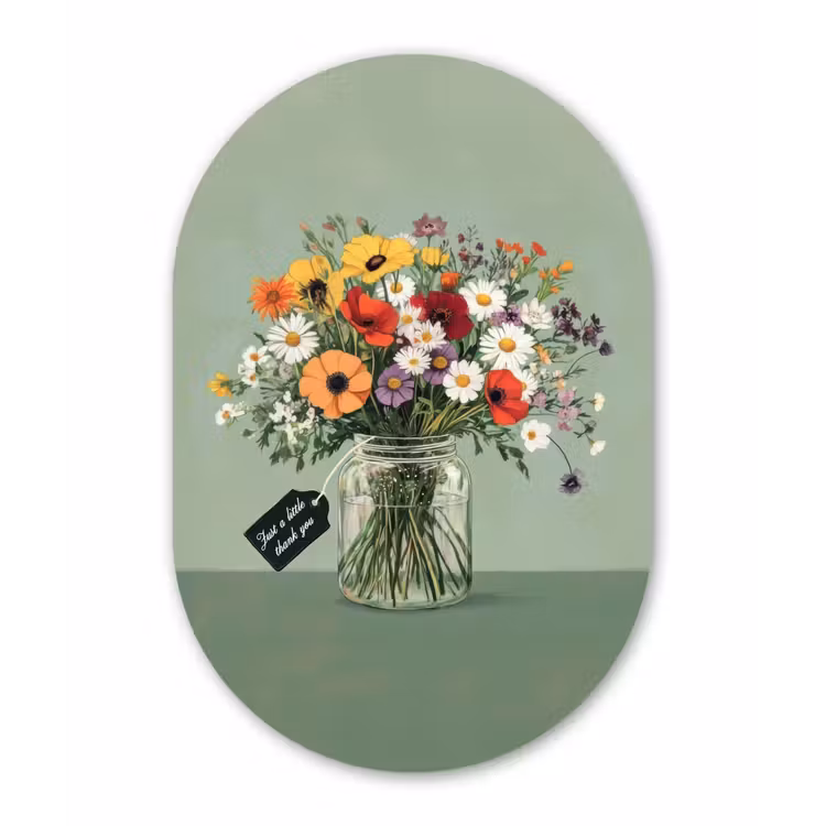 Muurovaal - aluminium - Bloemen - Vaas - Kaartje — 1