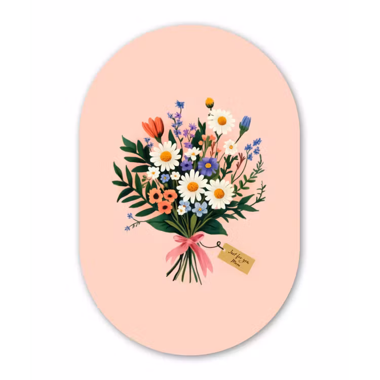 Muurovaal - aluminium - Margrieten - Boeket - Strikje - Roze — 1