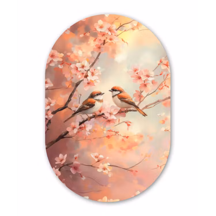 Muurovaal - aluminium - Vogels - Romantic - Bloesemtak — 1