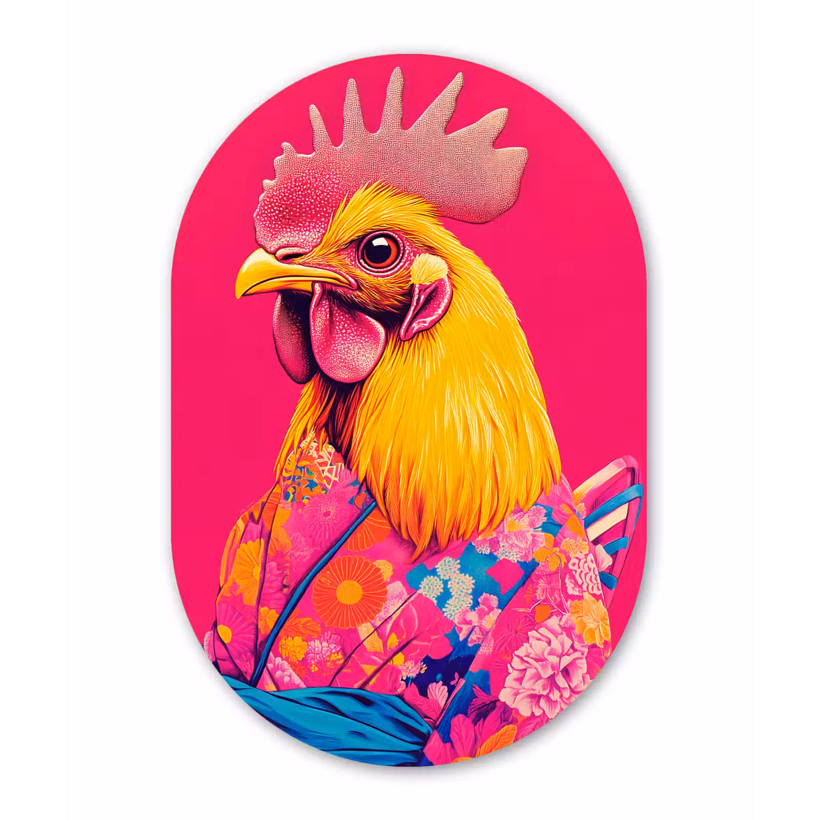 Muurovaal - aluminium - Haan - Kleurrijk - Kimono - Roze — 1