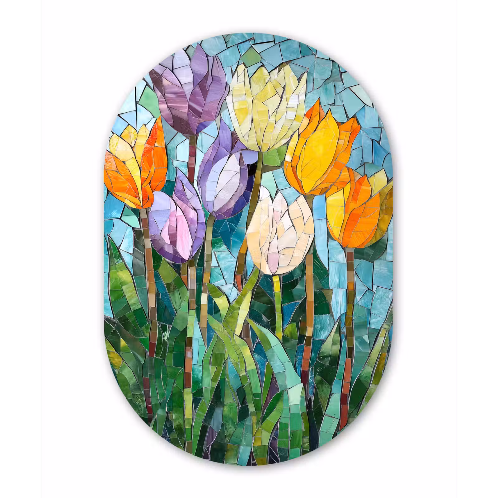 Muurovaal - aluminium - Mozaïek - Veld - Tulpen - Kleurrijk — 1