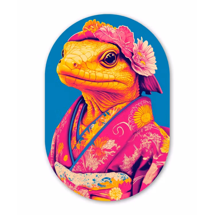 Muurovaal - aluminium - Bloemenkrans - Hagedis - Kimono - Paars — 1