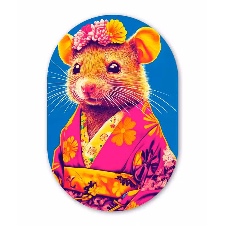 Muurovaal - aluminium - Muis - Kimono - Bloemen - Blauw — 1