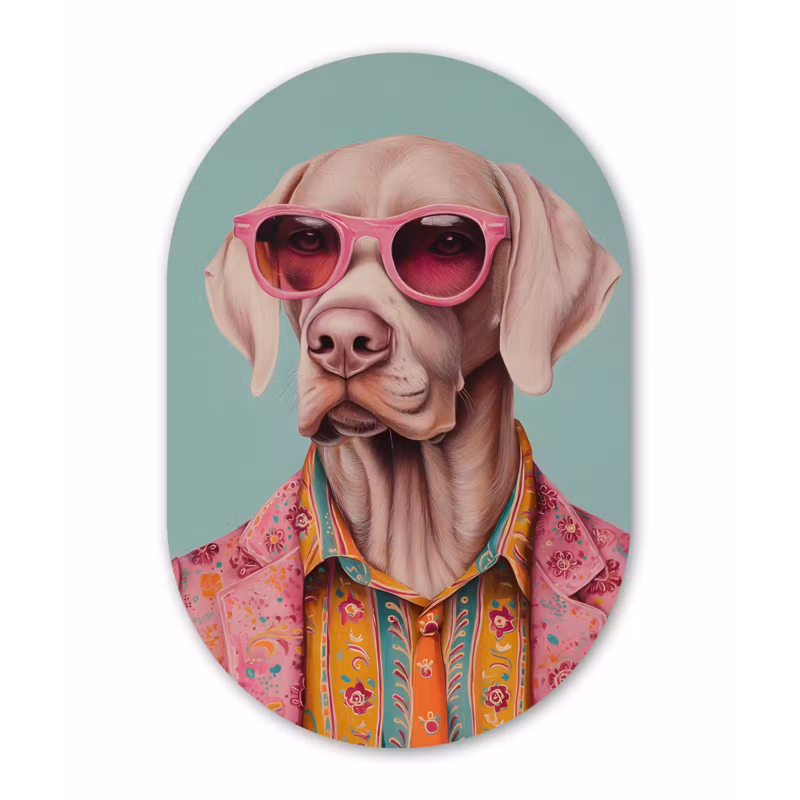 Muurovaal - aluminium - Hond - Overhemd - Bloemen - Bril — 1