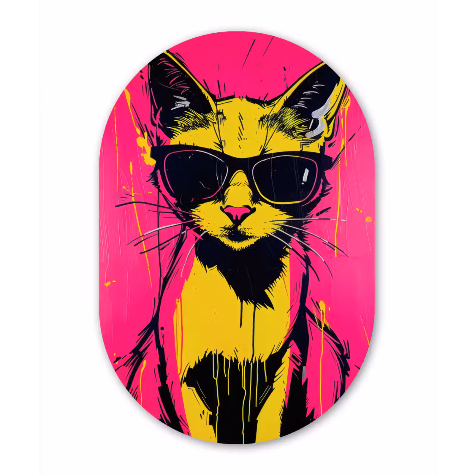 Muurovaal - aluminium - Kat - Art - Zonnebril - Roze — 1