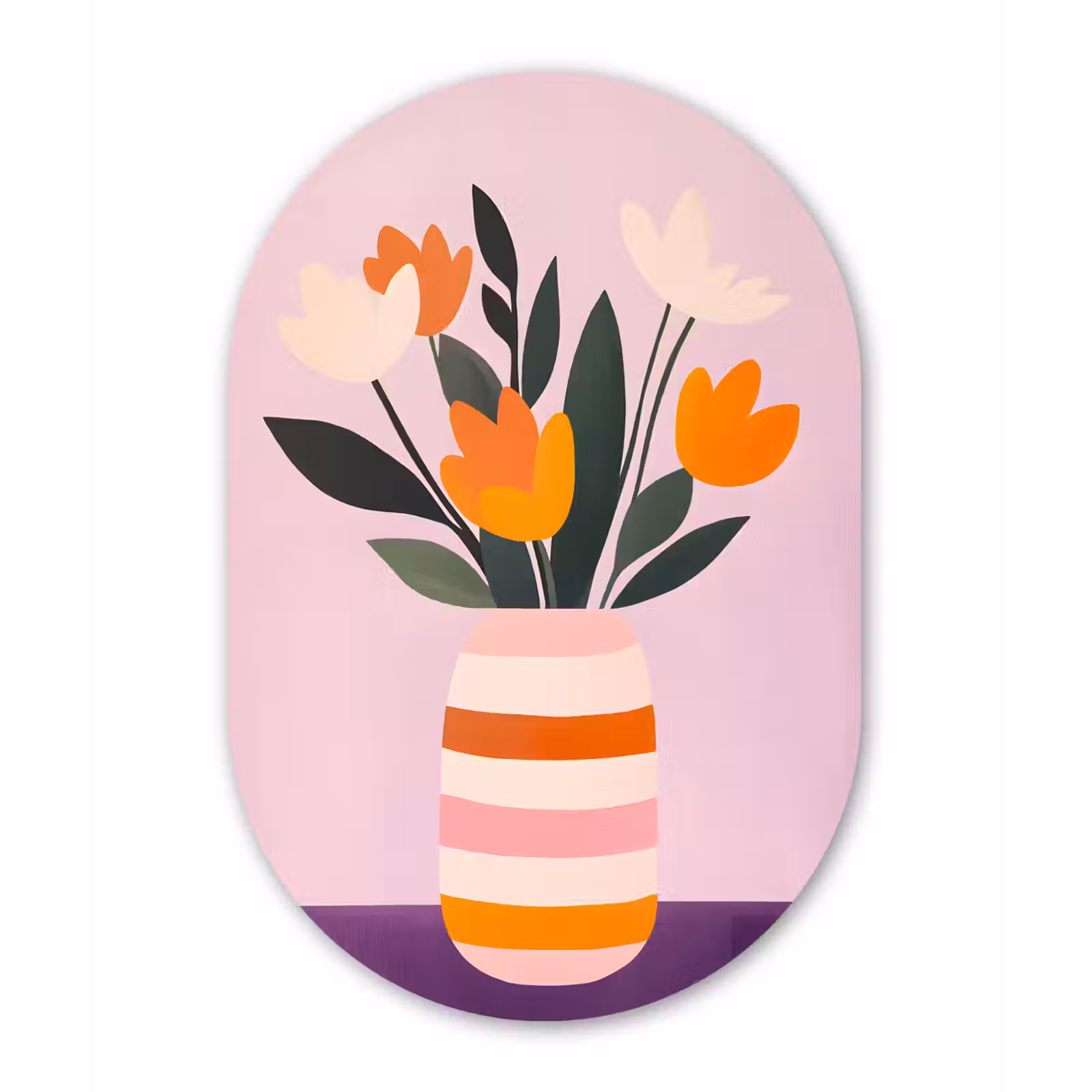 Muurovaal - aluminium - Tulpen - Vaas - Strepen - Paars — 1
