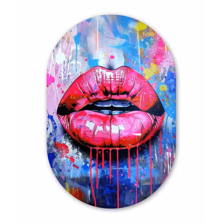 Muurovaal - aluminium - Graffiti - Lippen - Felroze - Geschilderd — 1