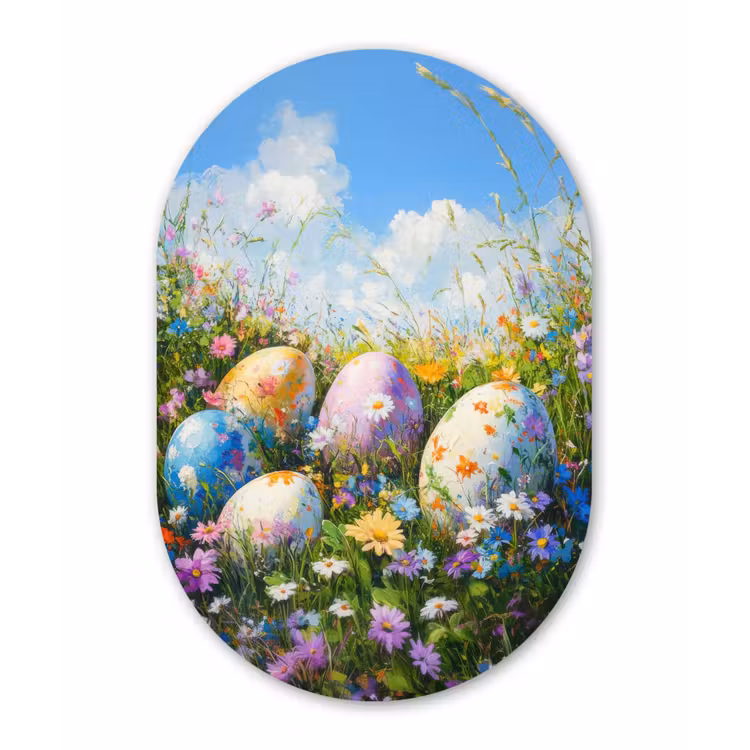 Muurovaal - aluminium - Grasveld - Eieren - Bloemen — 1