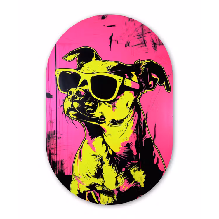 Muurovaal - aluminium - Hond - Zonnebril - Roze - Art — 1