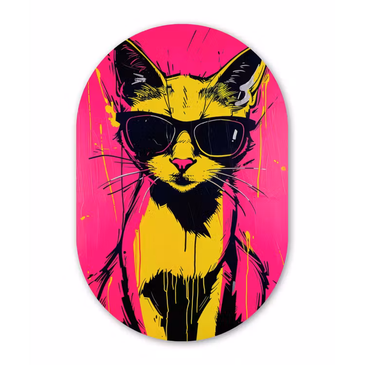 Muurovaal - aluminium - Kat - Art - Zonnebril - Roze — 1