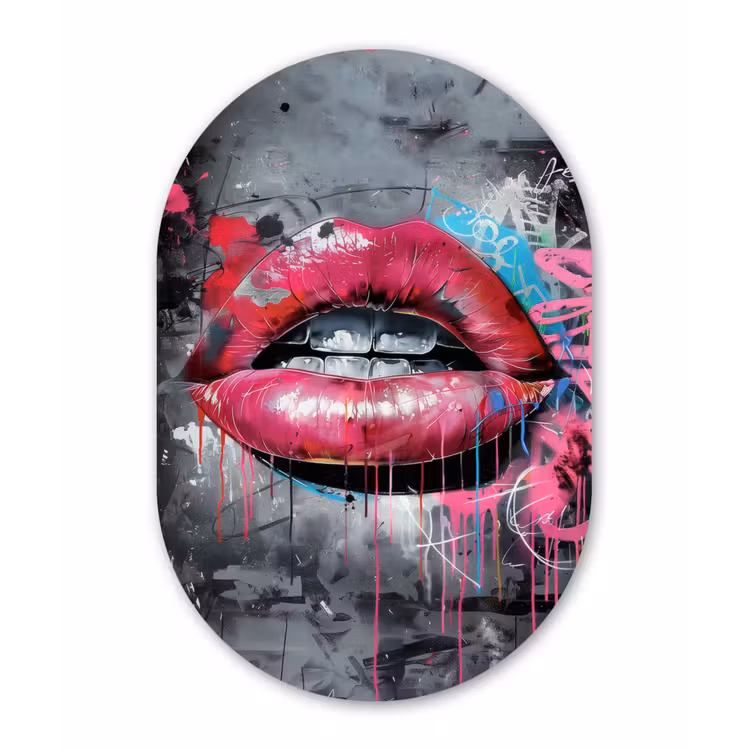 Muurovaal - aluminium - Lippen - Felroze - Graffiti - Verfstrepen — 1