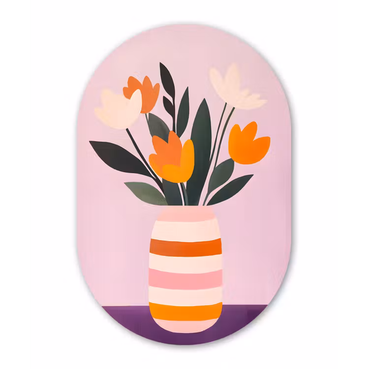Muurovaal - aluminium - Tulpen - Vaas - Strepen - Paars — 1