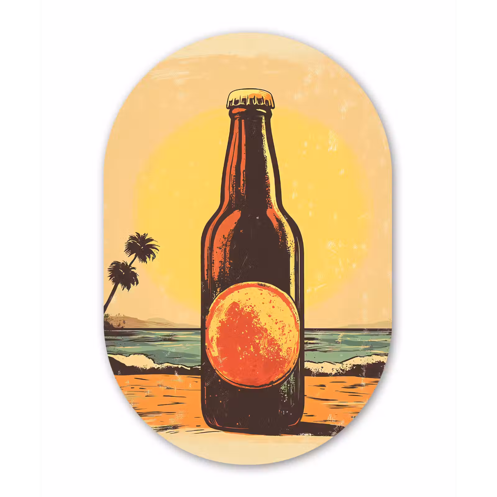 Muurovaal - aluminium - Bierfles - Zonsondergang - Palmbomen - Zee — 1