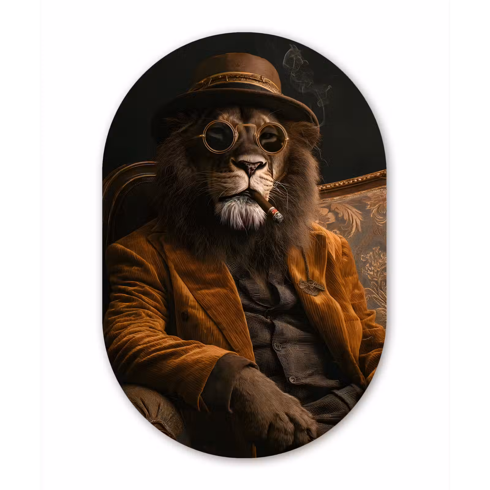 Muurovaal - aluminium - Bril - Leeuw - Bank - Hoed — 1