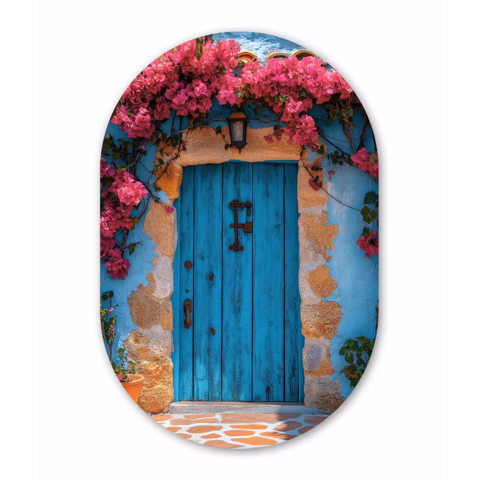 Muurovaal - aluminium - Deur - Hout - Bloemen - Blauw — 1