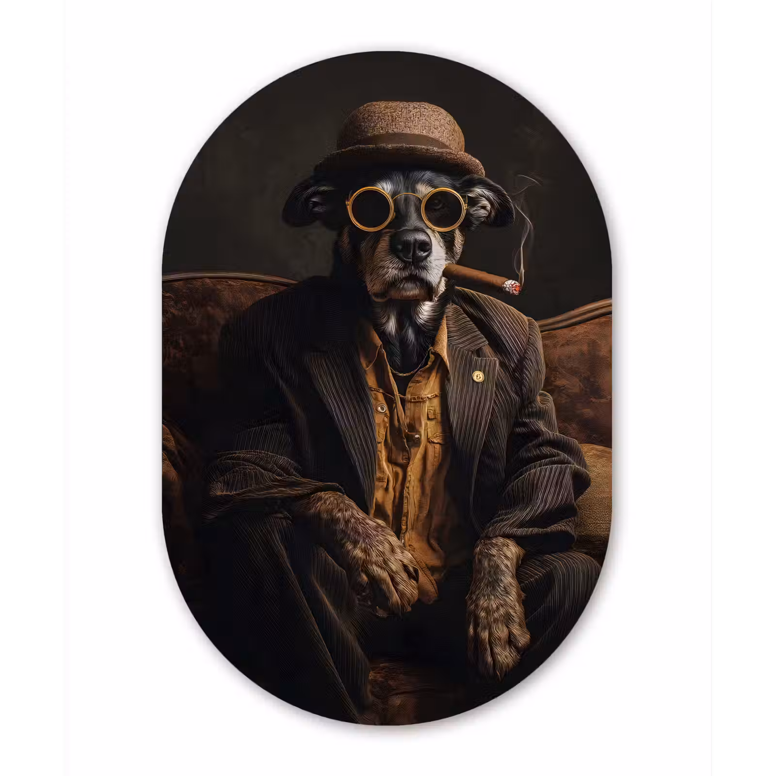 Muurovaal - aluminium - Hond - Sigaar - Hoed - Pak — 1
