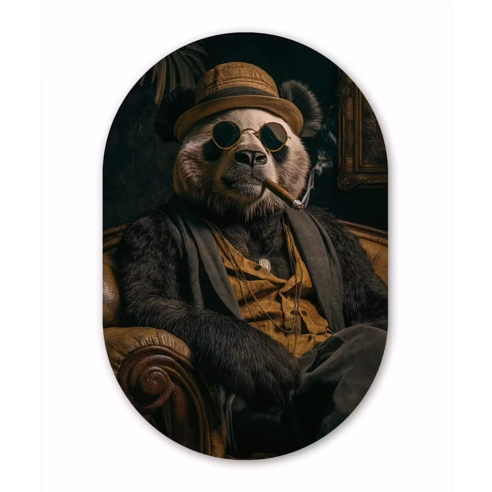 Muurovaal - aluminium - Panda - Hoed - Bril - Pak — 1