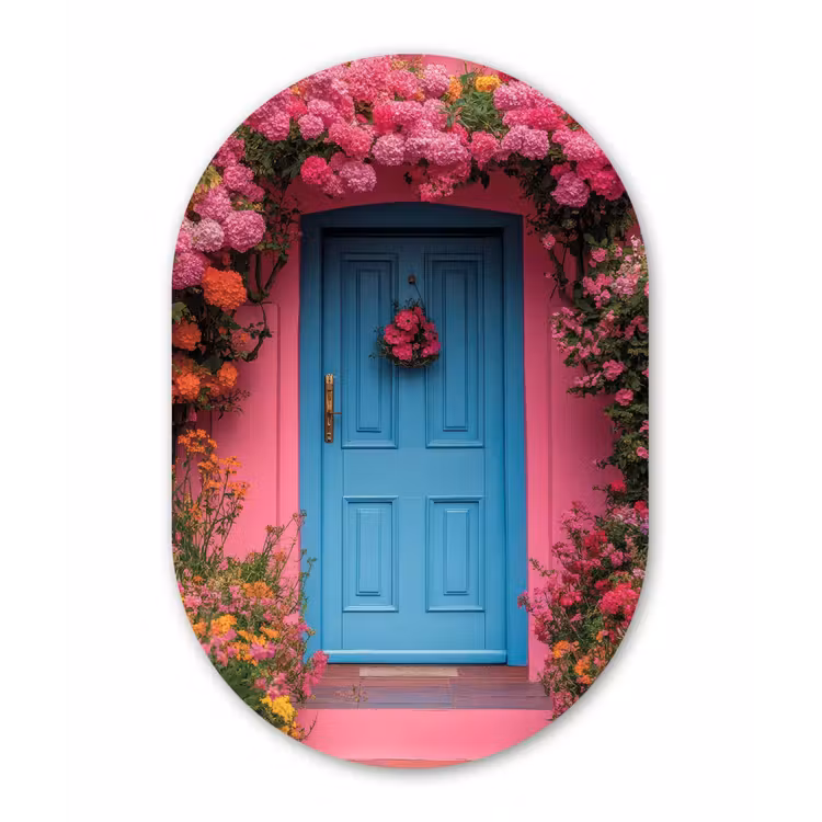 Muurovaal - aluminium - Bloemen - Deur - Roze — 1