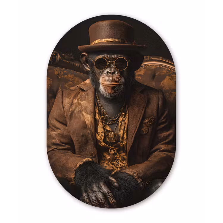 Muurovaal - aluminium - Chimpansee - Stoel - Pak - Bruin — 1