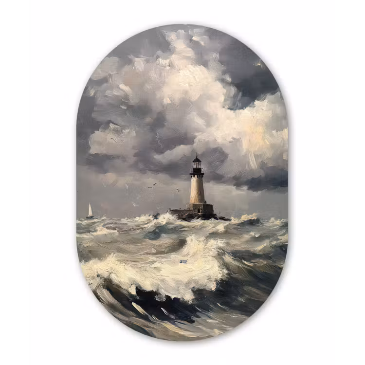 Muurovaal - aluminium - Vuurtoren - Golven - Storm — 1