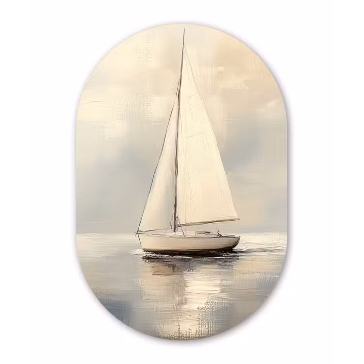 Muurovaal - aluminium - Zeilschip - Zee - Bewolkt — 1