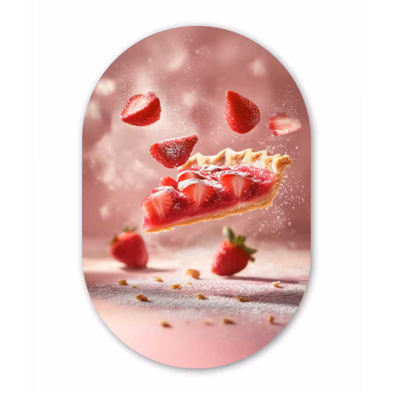 Muurovaal - aluminium - Aardbei - Taart- Eten - Roze — 1